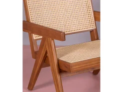 Poltrona clássica com braços em madeira de teca e rattan natural - Compass - Teca