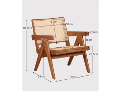 Poltrona clássica com braços em madeira de teca e rattan natural - Compass - Teca