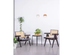 Poltrona clássica com braços em madeira de teca e rattan natural - Compass - Preto