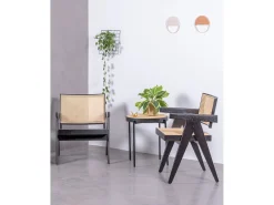 Poltrona clássica com braços em madeira de teca e rattan natural - Compass - Preto