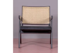 Poltrona clássica com braços em madeira de teca e rattan natural - Compass - Preto