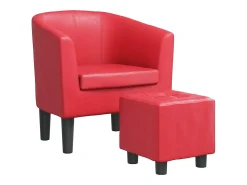 Poltrona com apoio de pés couro artificial vermelho