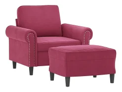 Poltrona com apoio de pés 60 cm veludo vermelho tinto PT500834