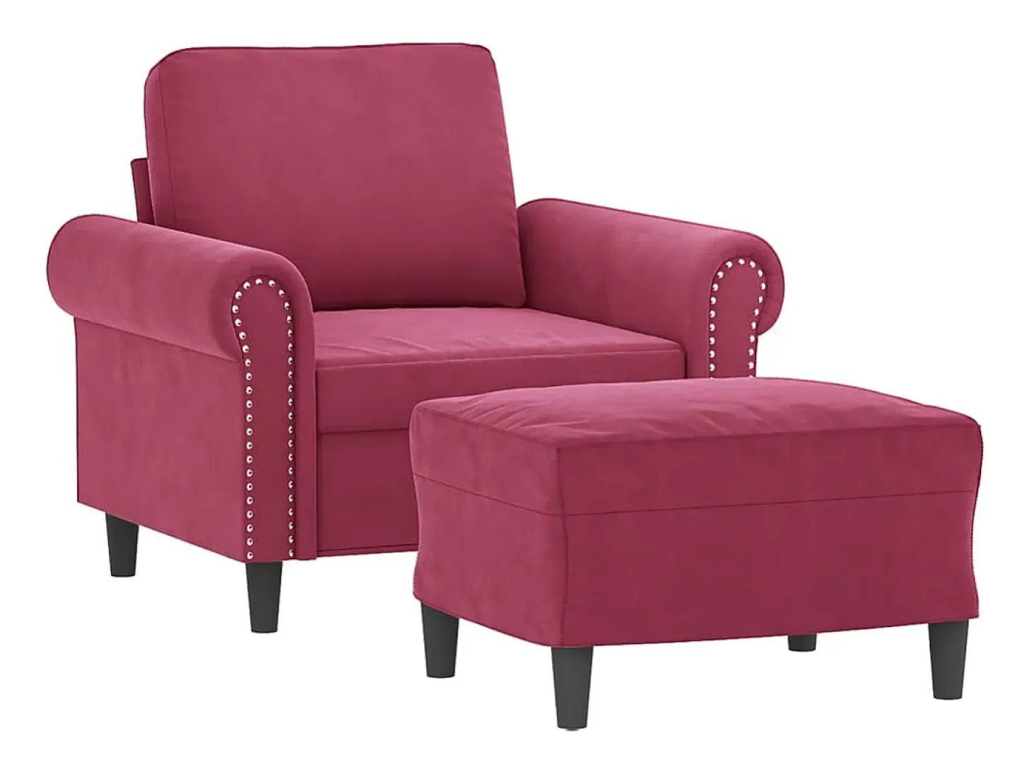 Poltrona com apoio de pés 60 cm veludo vermelho tinto PT500834