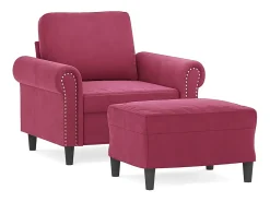 Poltrona com apoio de pés 60 cm veludo vermelho tinto PT500834