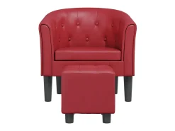 Poltrona com apoio de pés couro artificial vermelho-tinto PT254520