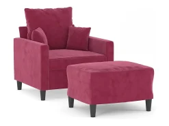 Poltrona com apoio de pés 60 cm veludo vermelho tinto PT906281