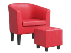 Poltrona com apoio de pés couro artificial vermelho PT539258