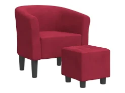 Poltrona com apoio de pés veludo vermelho-tinto PT582726