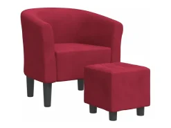 Poltrona com apoio de pés veludo vermelho-tinto
