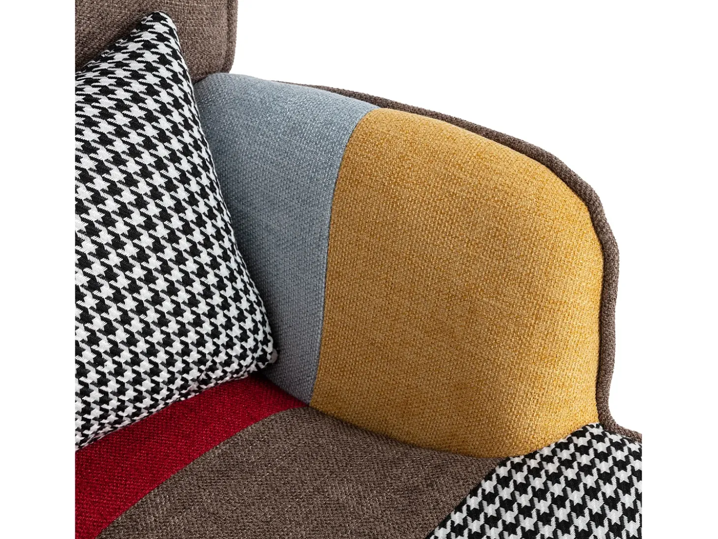 Poltrona com apoio para os pés, encosto e almofadas, multicolorida