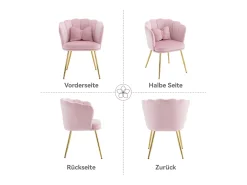Poltrona com encosto em forma de pétalas, almofadas em forma de borboleta, veludo, ROSA