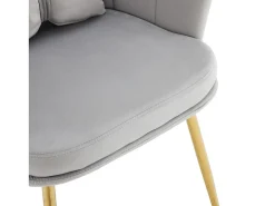 Poltrona com encosto em forma de pétalas, almofadas em forma de borboleta, veludo, cinza