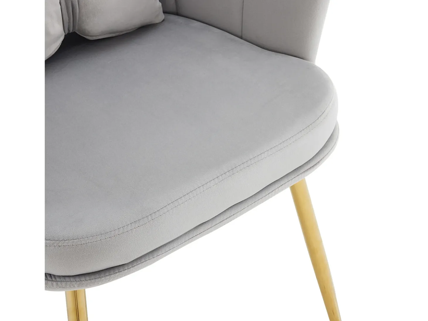 Poltrona com encosto em forma de pétalas, almofadas em forma de borboleta, veludo, cinza