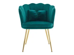 Poltrona com encosto em forma de pétalas, almofadas em forma de borboleta, veludo, Verde