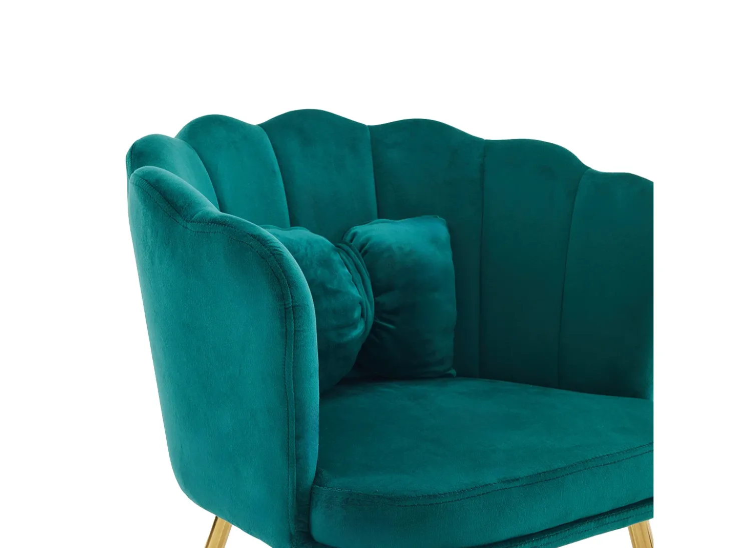 Poltrona com encosto em forma de pétalas, almofadas em forma de borboleta, veludo, Verde