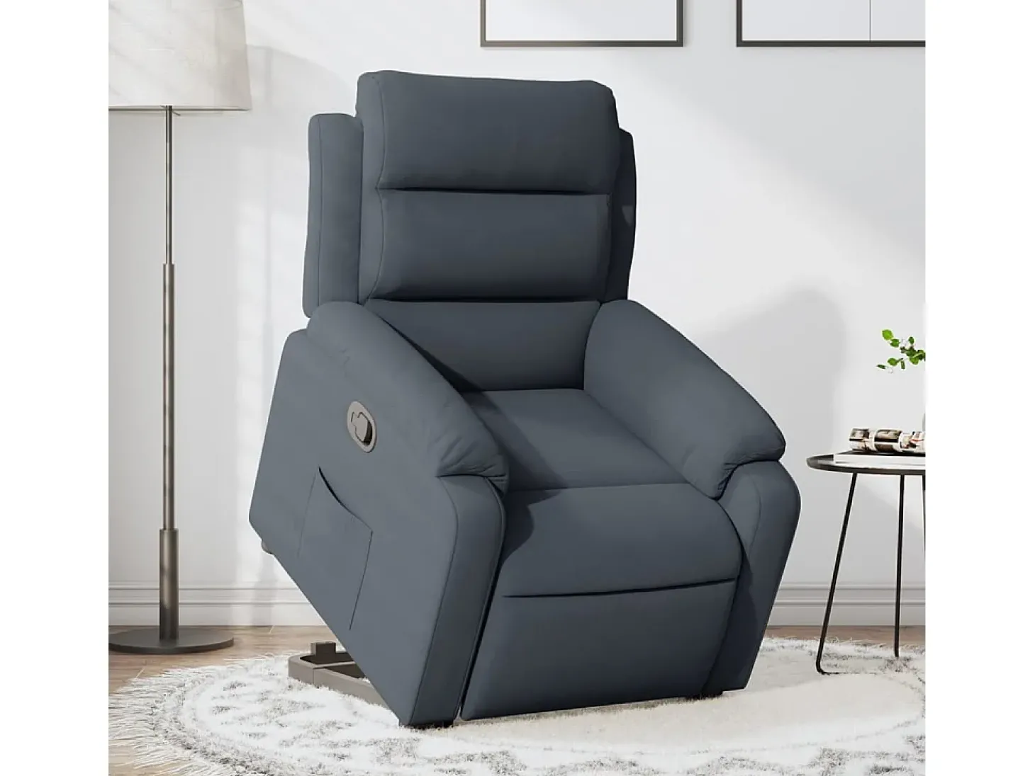 Poltrona Confortável | Poltrona reclinável elevatória veludo cinzento-escuro SHL584663