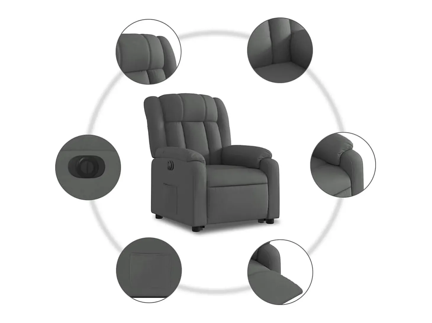 Poltrona Confortável | Poltrona reclinável elevatória elétrica tecido cinzento-escuro SHL905041