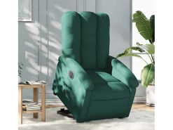 Poltrona Confortável | Poltrona reclinável elevatória elétrica tecido verde-escuro SHL859456