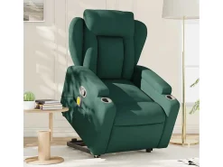 Poltrona Confortável | Poltrona reclinável elevatória de massagens tecido verde-escuro SHL919554