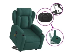 Poltrona Confortável | Poltrona reclinável elevatória de massagens tecido verde-escuro SHL919554