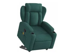 Poltrona Confortável | Poltrona reclinável elevatória de massagens tecido verde-escuro SHL919554