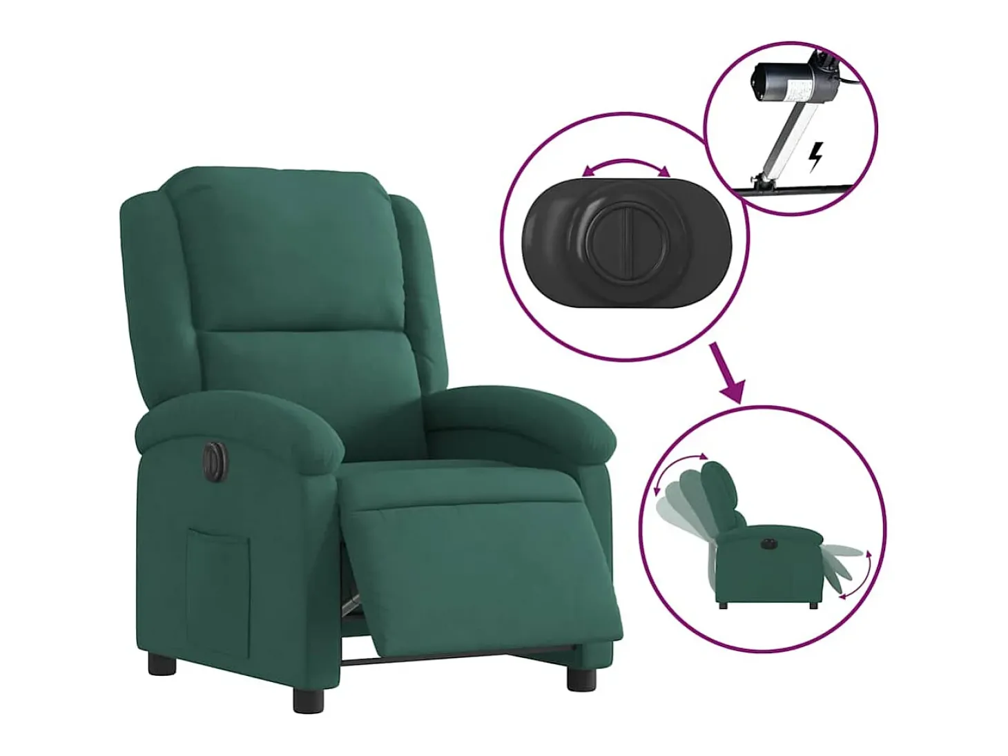 Poltrona Confortável | Poltrona reclinável elétrica veludo verde-escuro SHL545363