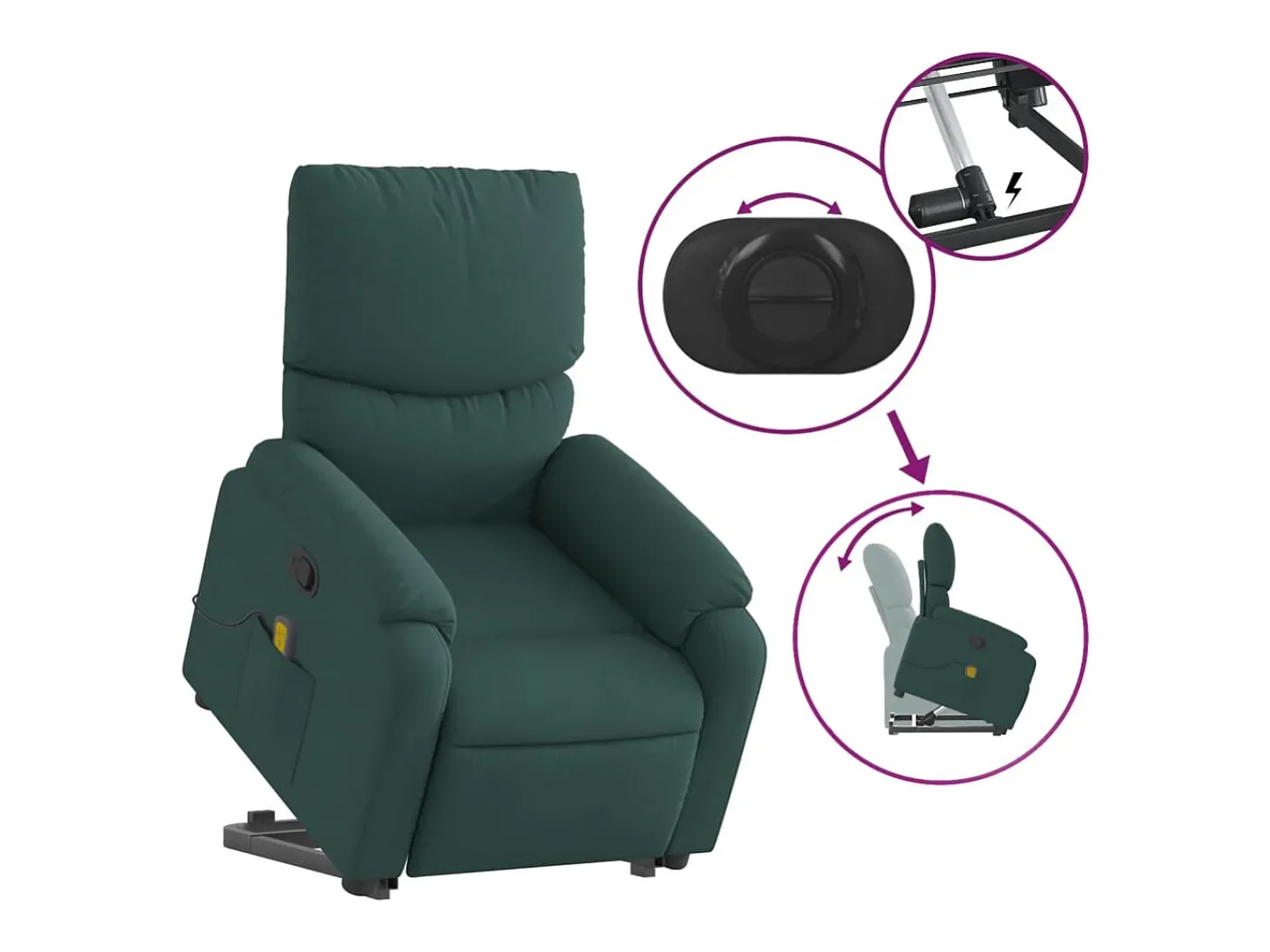 Poltrona Confortável | Poltrona reclinável elevatória de massagens tecido verde-escuro SHL798987