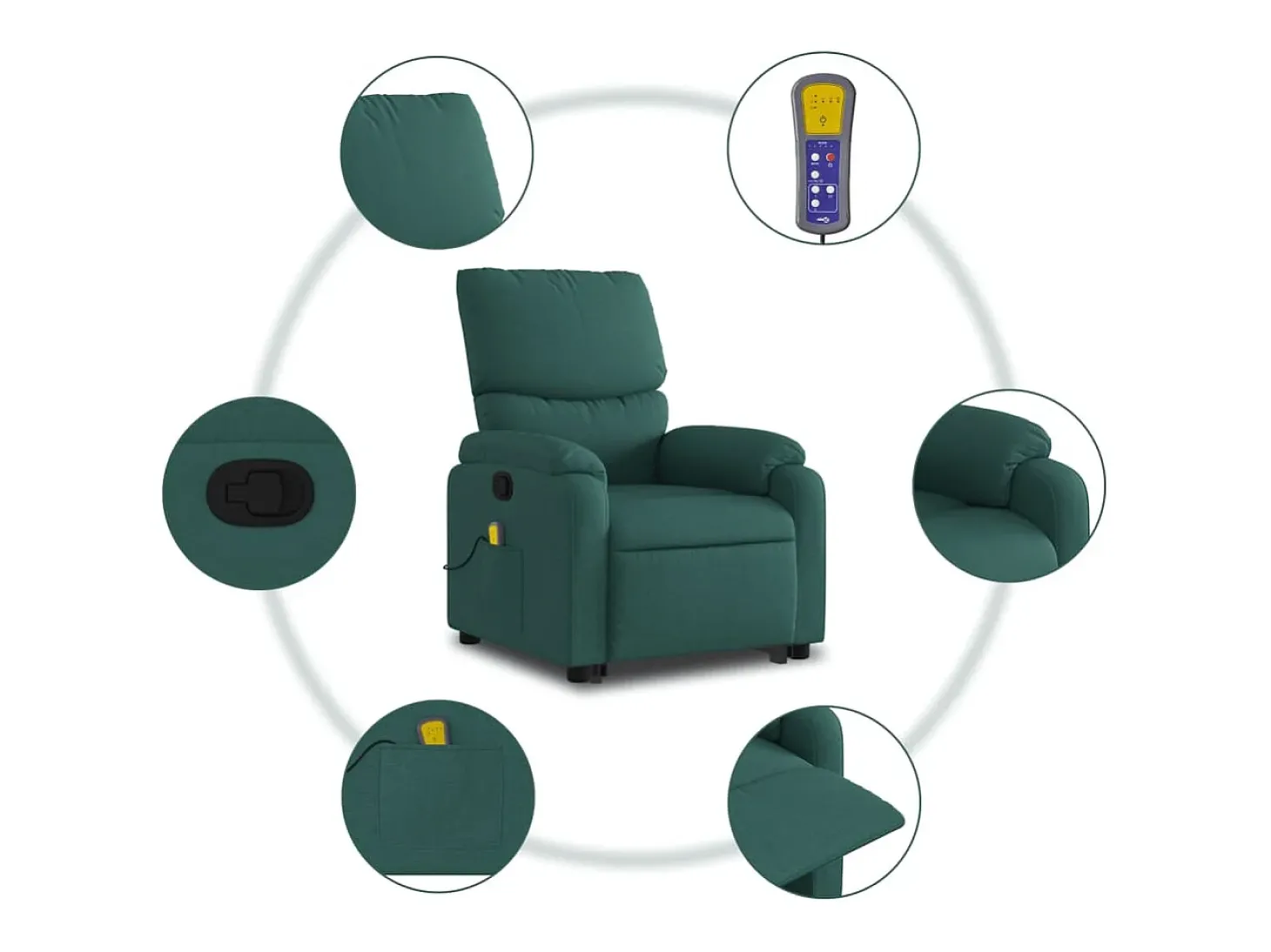 Poltrona Confortável | Poltrona reclinável elevatória de massagens tecido verde-escuro SHL798987