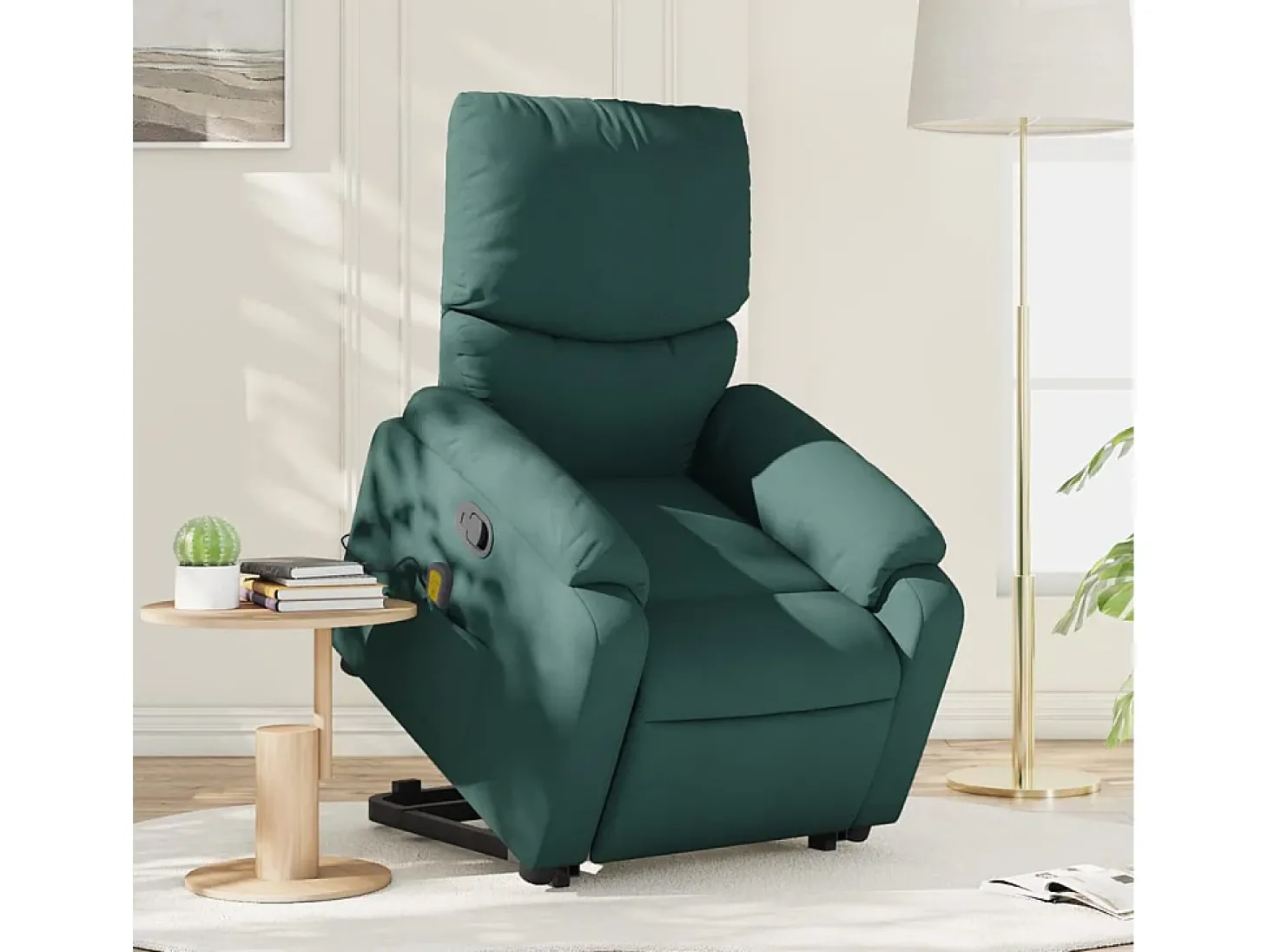 Poltrona Confortável | Poltrona reclinável elevatória de massagens tecido verde-escuro SHL798987