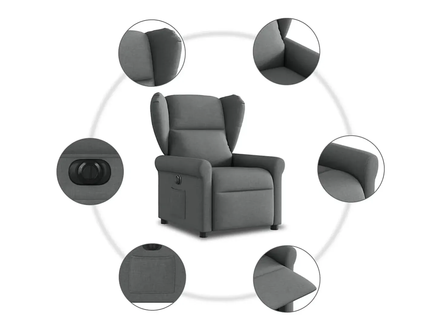 Poltrona Confortável | Poltrona reclinável elétrica tecido cinzento-escuro SHL616358