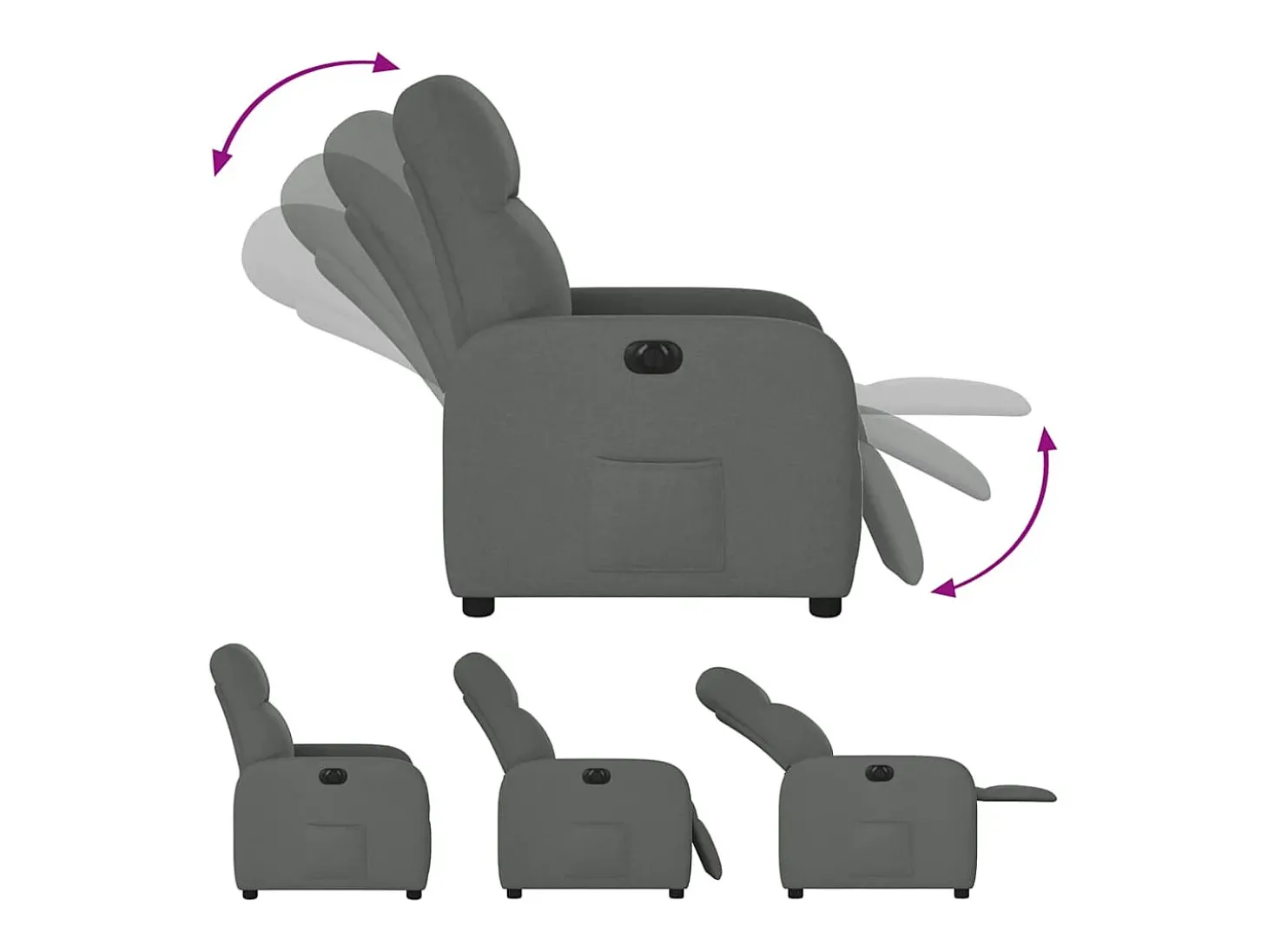 Poltrona Confortável | Poltrona reclinável elétrica tecido cinzento-escuro SHL816544