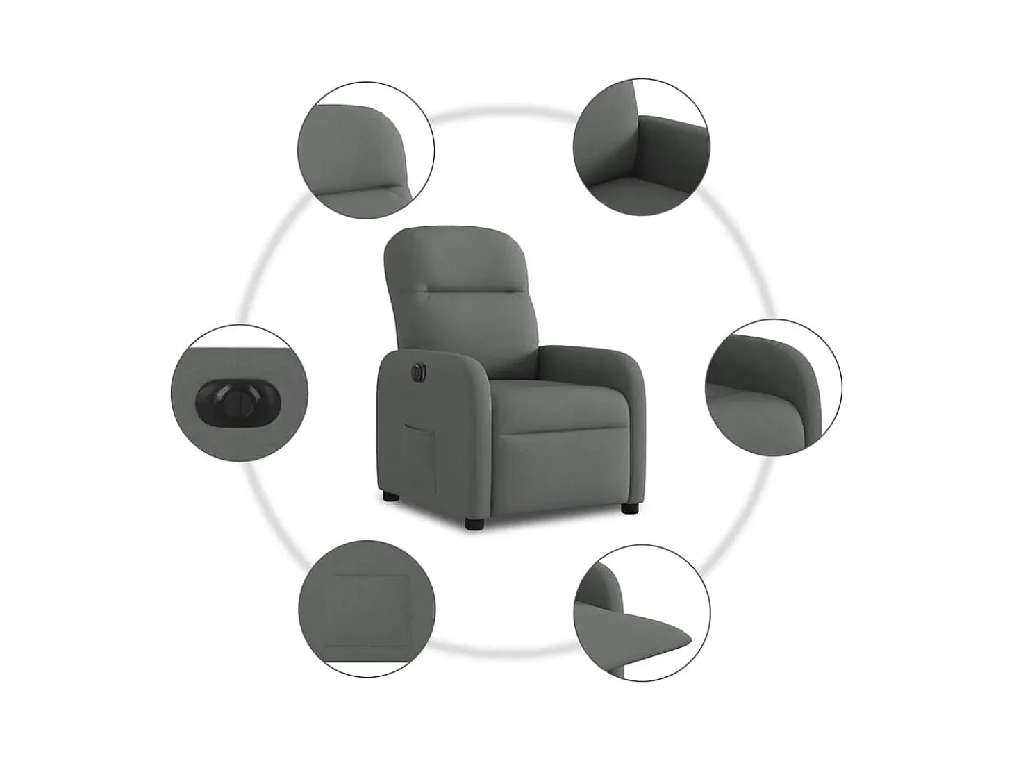 Poltrona Confortável | Poltrona reclinável elétrica tecido cinzento-escuro SHL816544