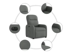 Poltrona Confortável | Poltrona reclinável elétrica tecido cinzento-escuro SHL816544