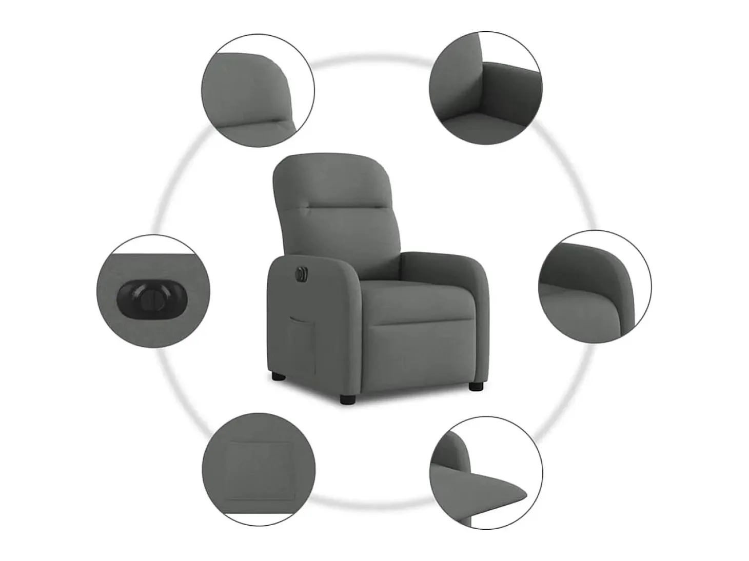 Poltrona Confortável | Poltrona reclinável elétrica tecido cinzento-escuro SHL816544
