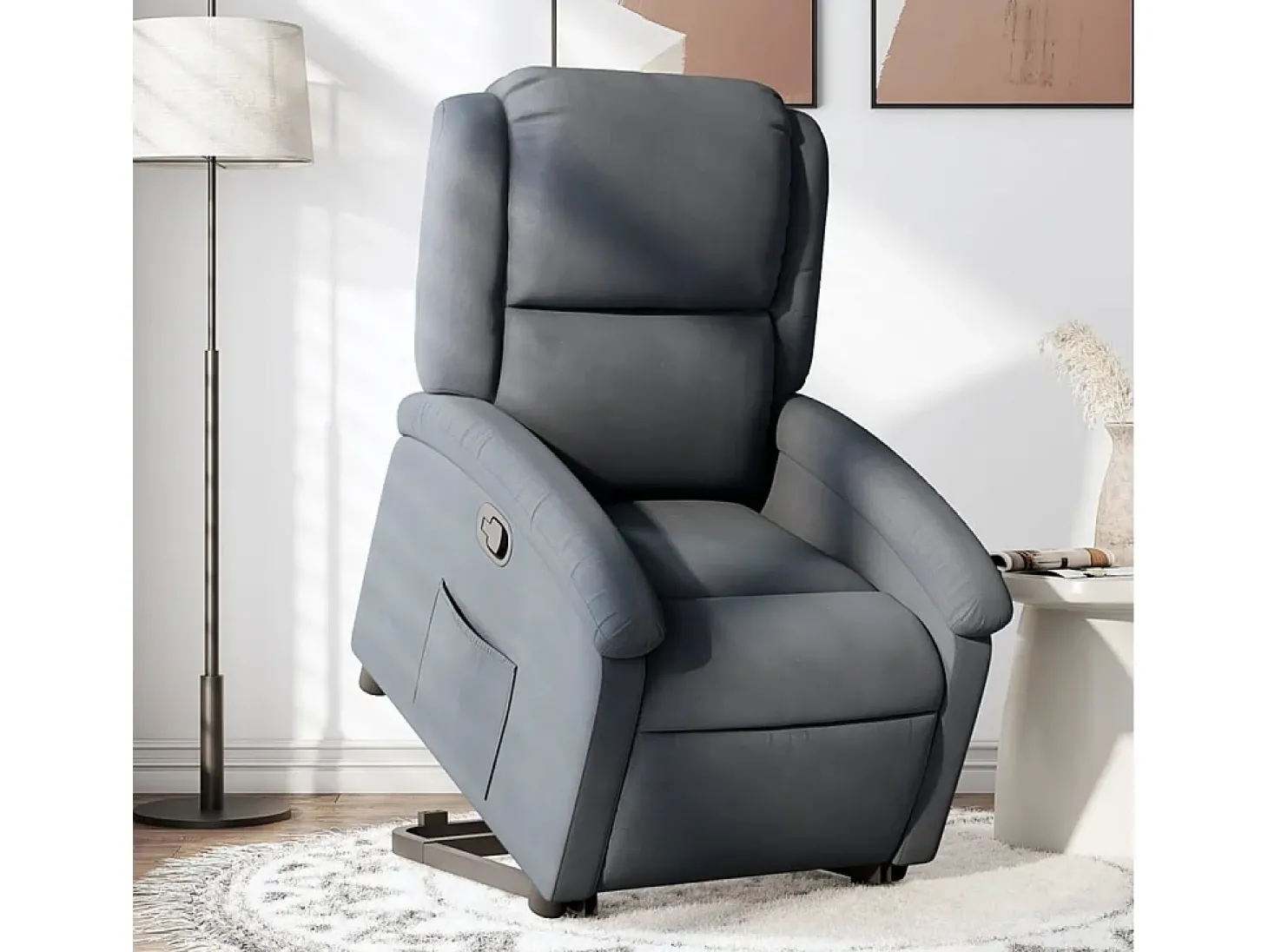Poltrona Confortável | Poltrona reclinável elevatória veludo cinzento-escuro SHL137777