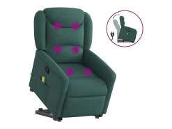 Poltrona Confortável | Poltrona reclinável elevatória de massagens tecido verde-escuro SHL133961