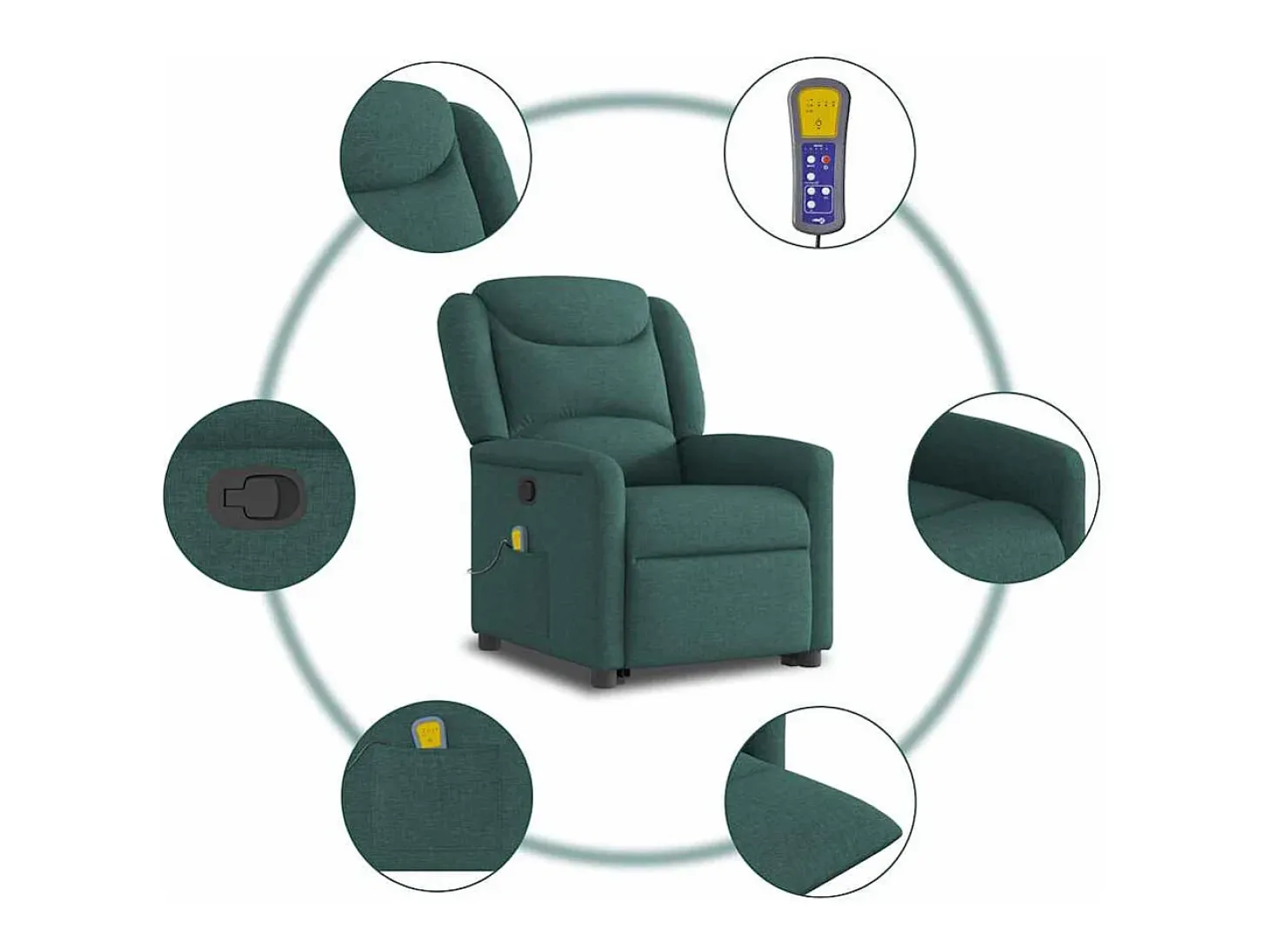 Poltrona Confortável | Poltrona reclinável elevatória de massagens tecido verde-escuro SHL133961