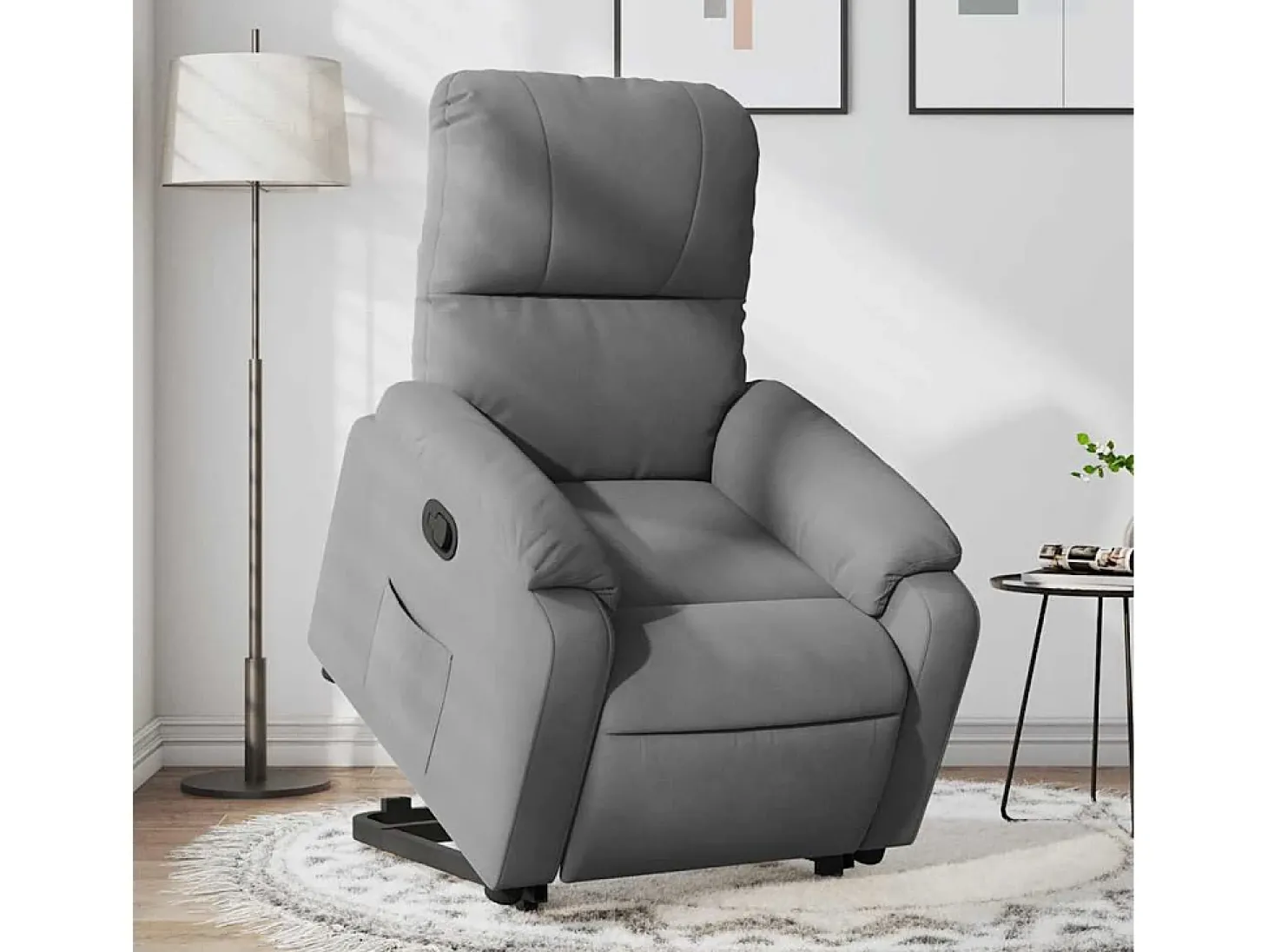 Poltrona Confortável | Poltrona reclinável elevatória tecido microfibra cinza-escuro SHL859605