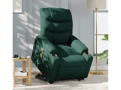 Poltrona Confortável | Poltrona reclinável elevatória de massagens tecido verde-escuro SHL986359