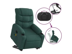 Poltrona Confortável | Poltrona reclinável elevatória de massagens tecido verde-escuro SHL986359