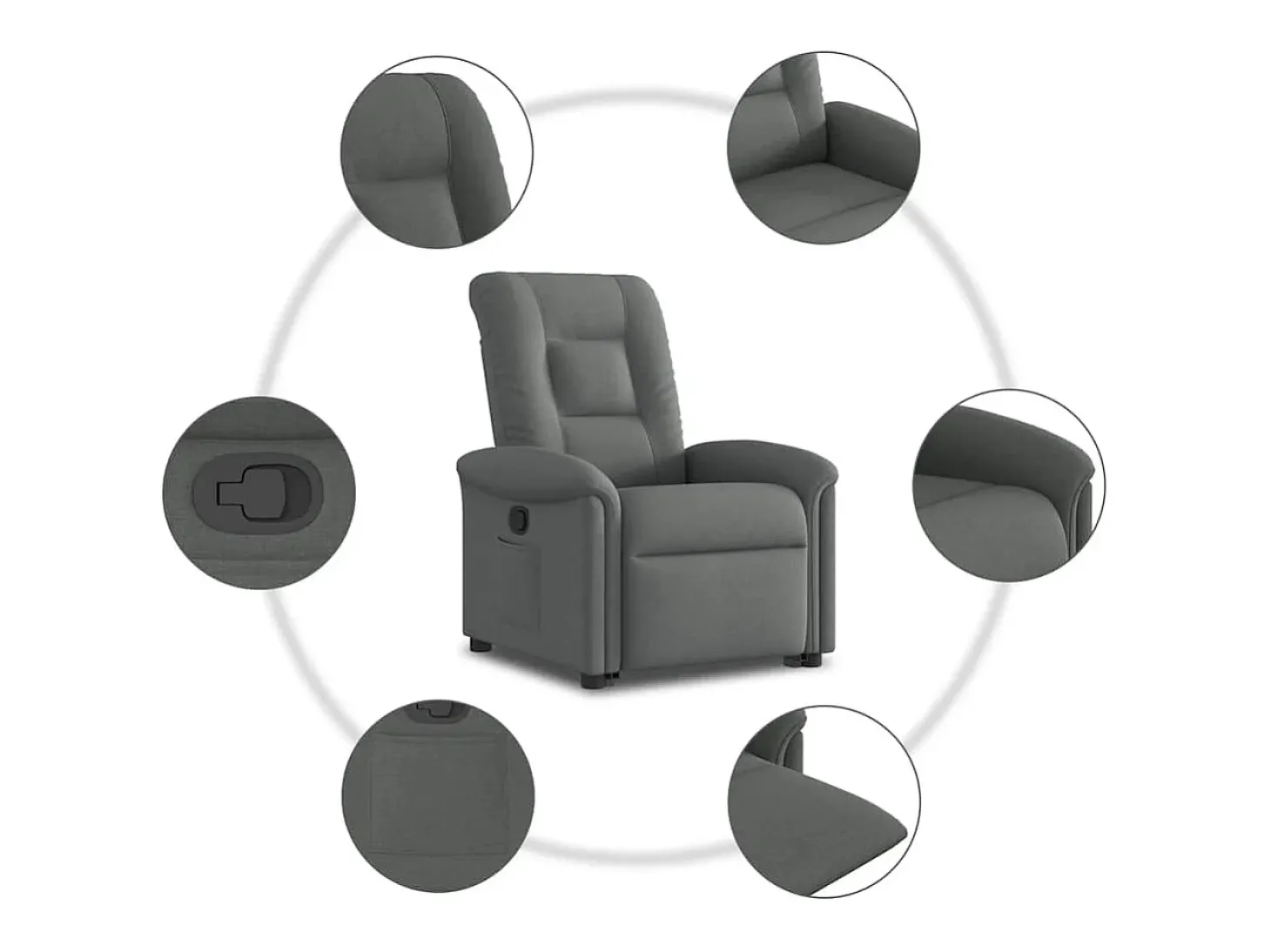 Poltrona Confortável | Poltrona reclinável elevatória tecido cinzento-escuro SHL88548