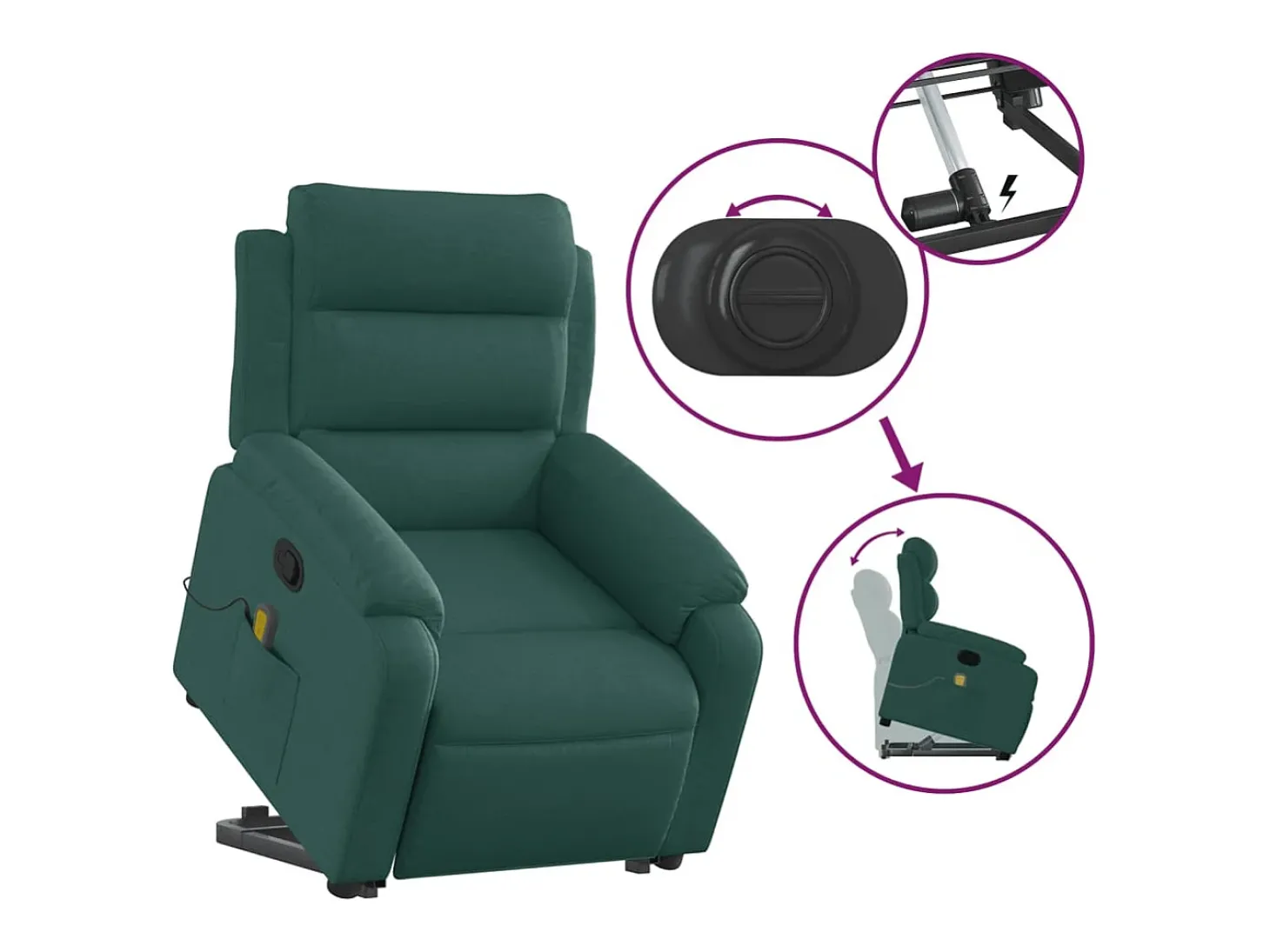 Poltrona Confortável | Poltrona reclinável elevatória de massagens tecido verde-escuro SHL166268