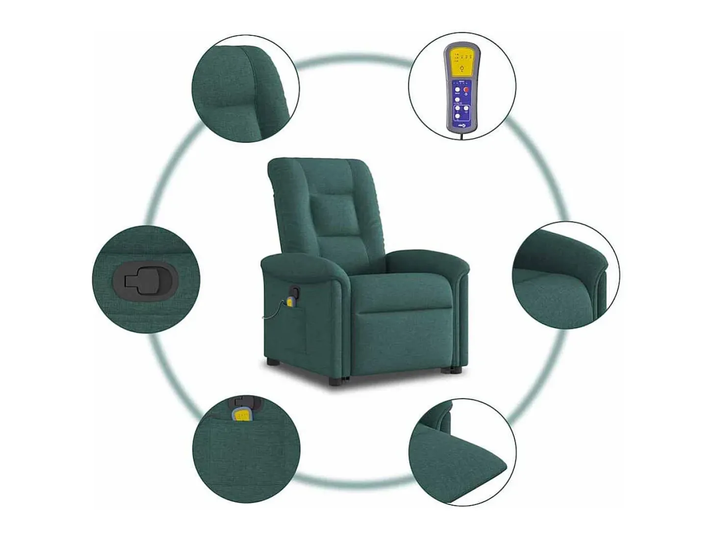 Poltrona Confortável | Poltrona reclinável elevatória de massagens tecido verde-escuro SHL498332