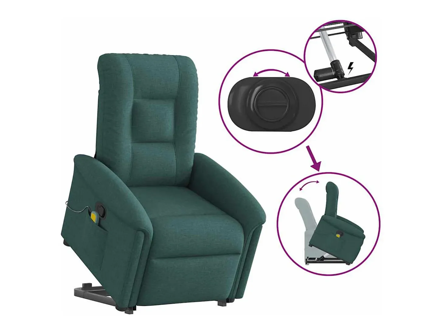 Poltrona Confortável | Poltrona reclinável elevatória de massagens tecido verde-escuro SHL498332