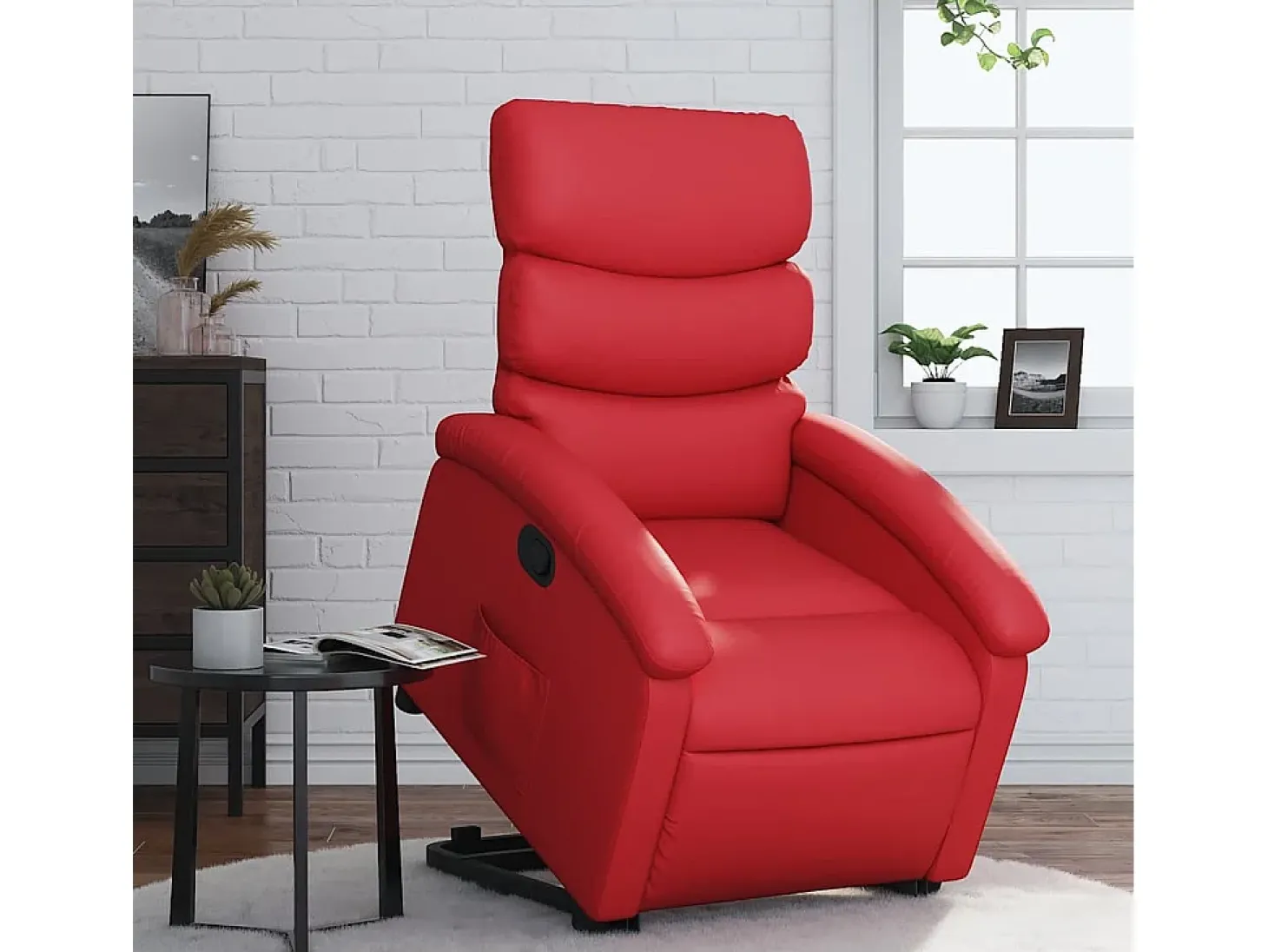 Poltrona Confortável | Poltrona reclinável elevatória couro artificial vermelho SHL47480