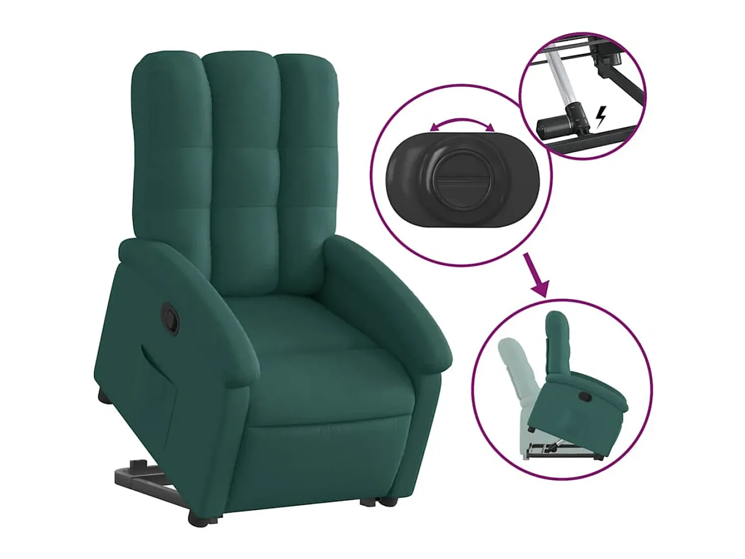 Poltrona Confortável | Poltrona reclinável elevatória tecido verde-escuro SHL813850