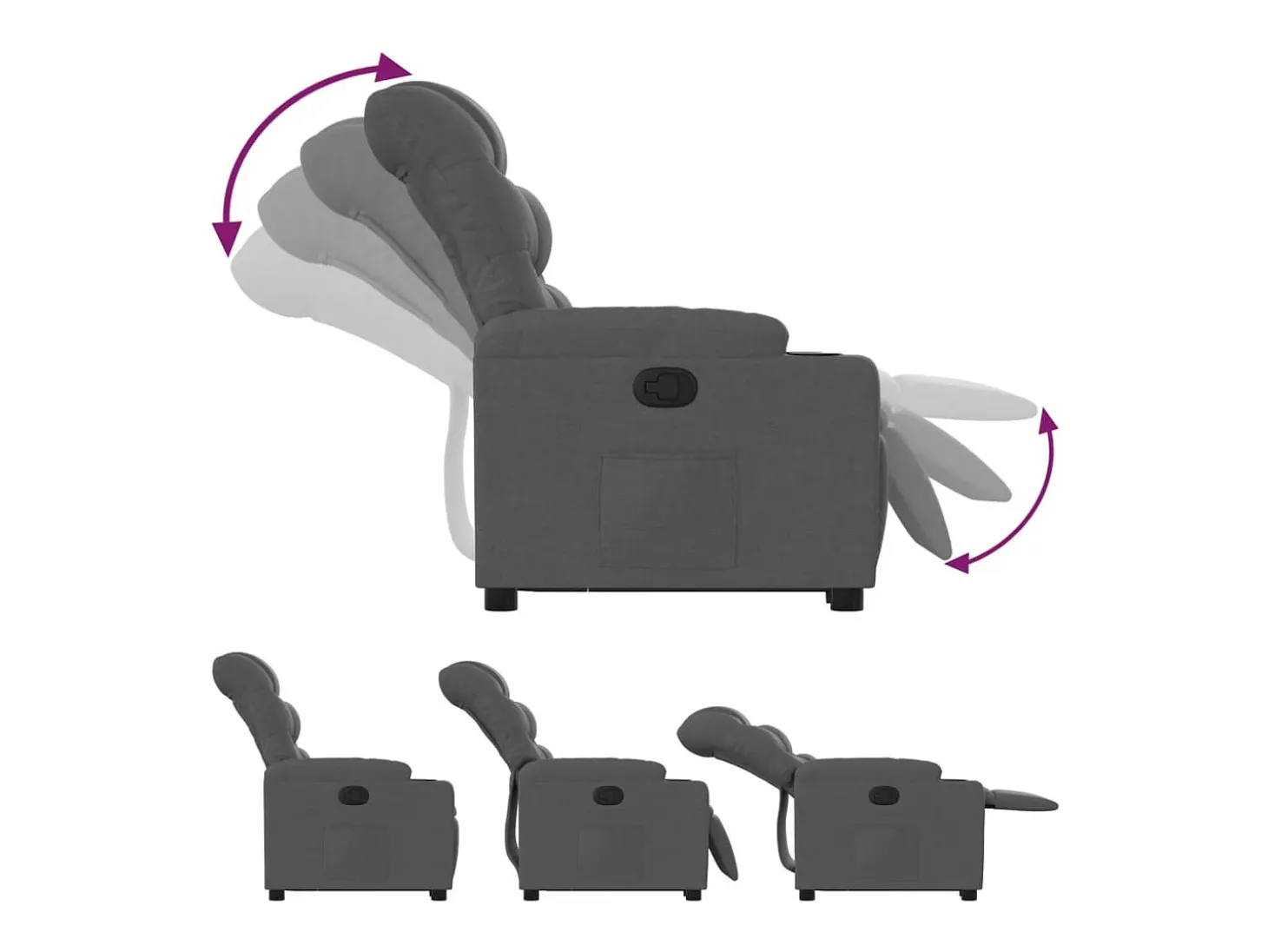 Poltrona Confortável | Poltrona reclinável elevatória tecido cinzento-escuro SHL208032