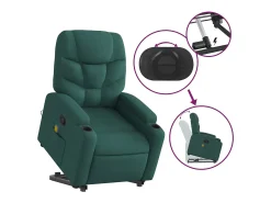 Poltrona Confortável | Poltrona reclinável elevatória de massagens tecido verde-escuro SHL46462