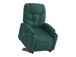 Poltrona Confortável | Poltrona reclinável elevatória de massagens tecido verde-escuro SHL46462